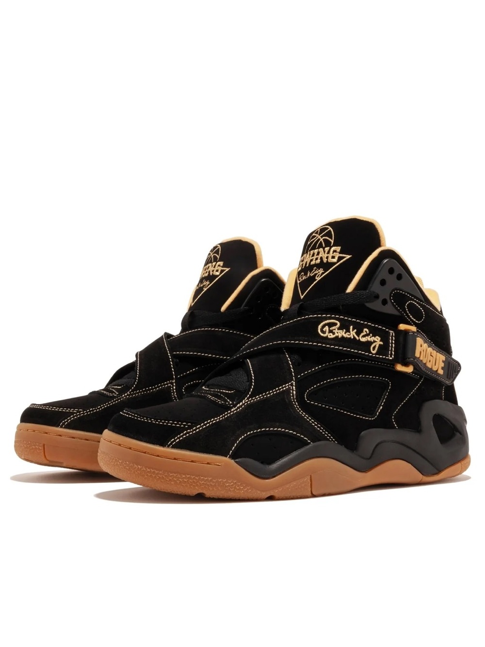 Patrick Ewing Rouge Black and Gum High-Top Sneakers with Gold Accents